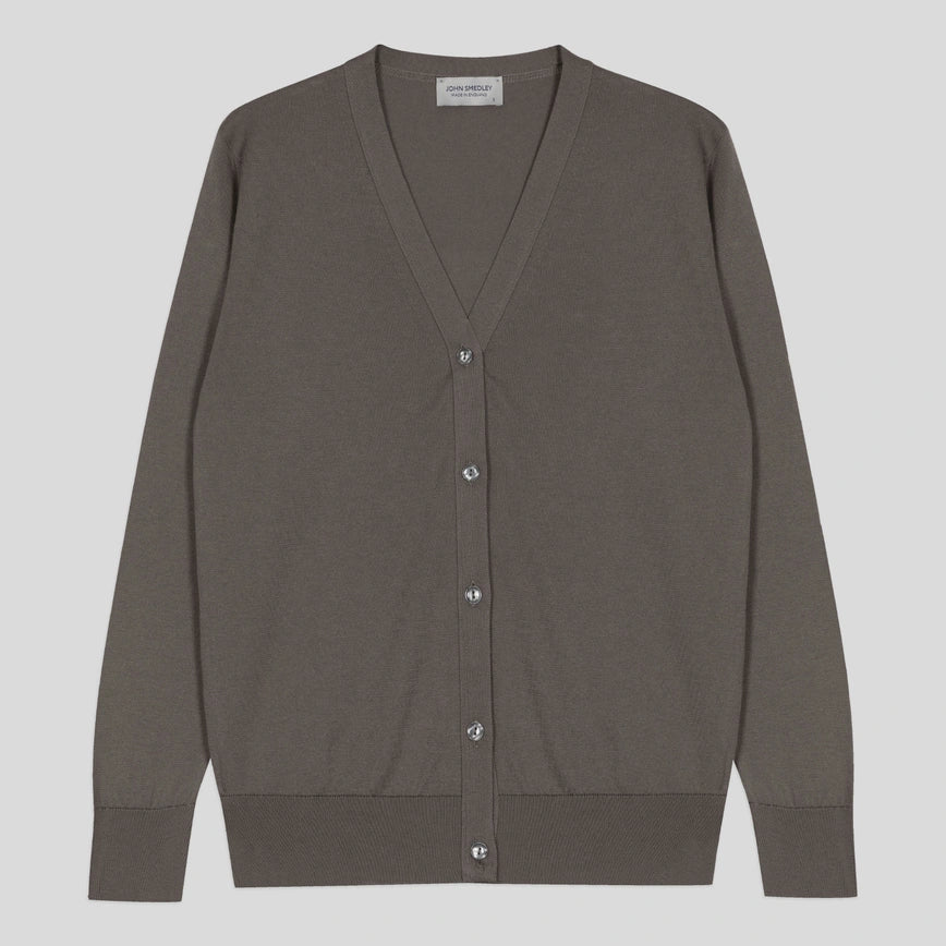 JOHN SMEDLEY｜30G Cotton Cardigan（Gray・L） Yasmin 30-Gauge Sea Island Cotton