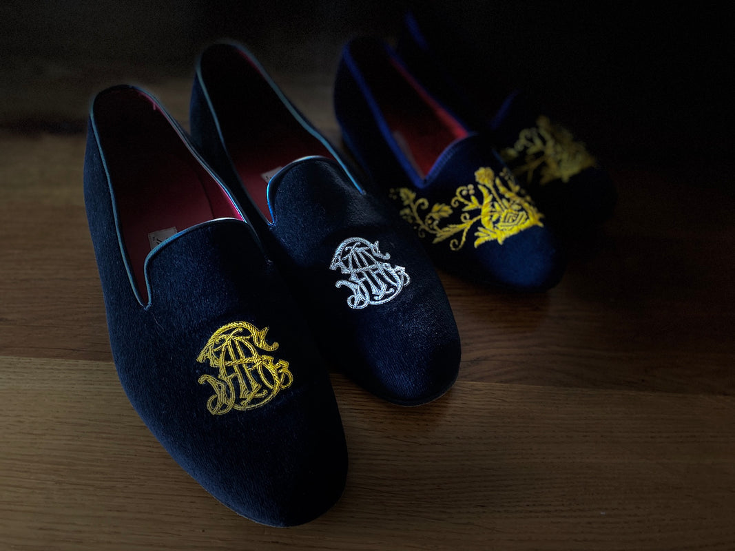 College' Black Velvet Slippers UK 12.5 US 13 - Abbot's Shoes